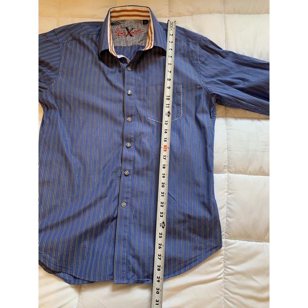 Robert Graham X Collection Mens Medium Blue Stripe Button Down Long Sleeve Shirt - Picture 11 of 15